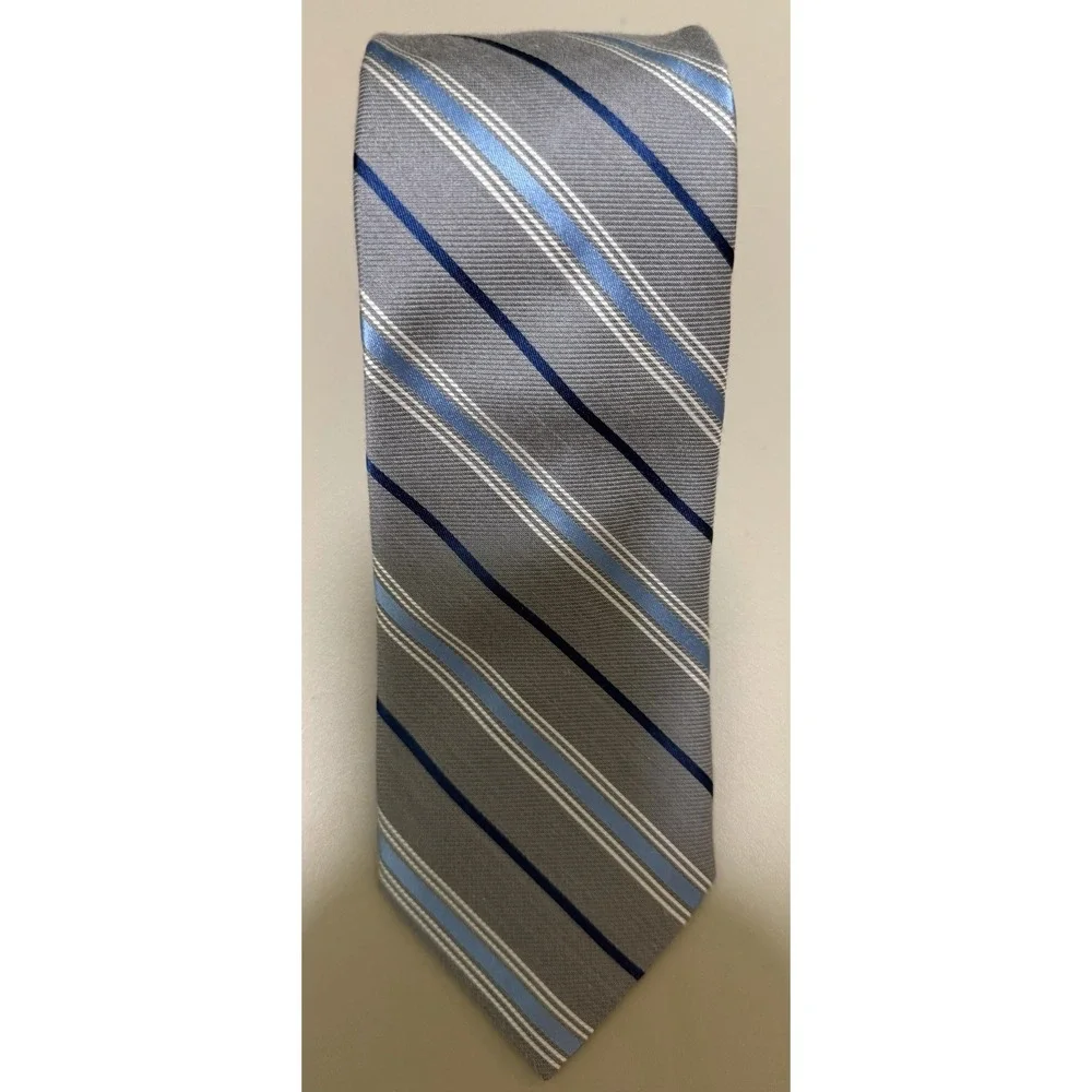 Bellissima Cravatte Cashmere Silk Blend Necktie Tie Striped Gray Blue Classic